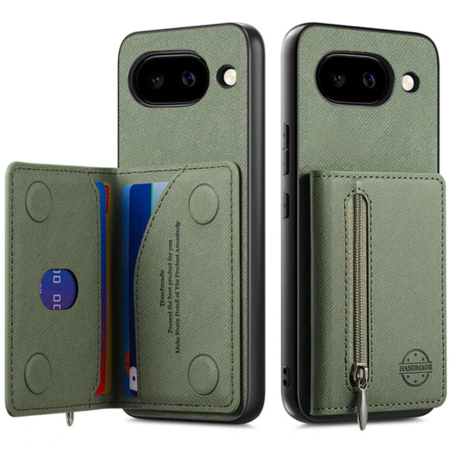Pixel 10 9 Pro XL 5G RFID Zipper Card Leather Back Case For Google Pixel 9A Wallet Funda Pixel 9 10 Pro 9 A Luxury Cover