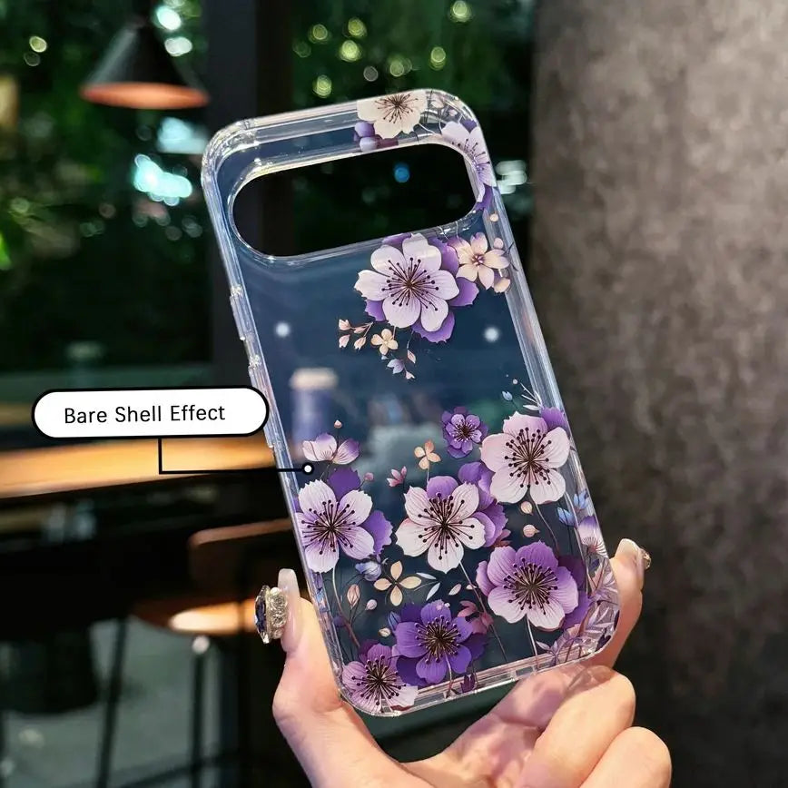 Painting Flower Pattern Clear Phone Case For Google Pixel 10 9 Pro XL 10 9 Pro 9A Printing Floral Shockproof Bumper Hard Cover