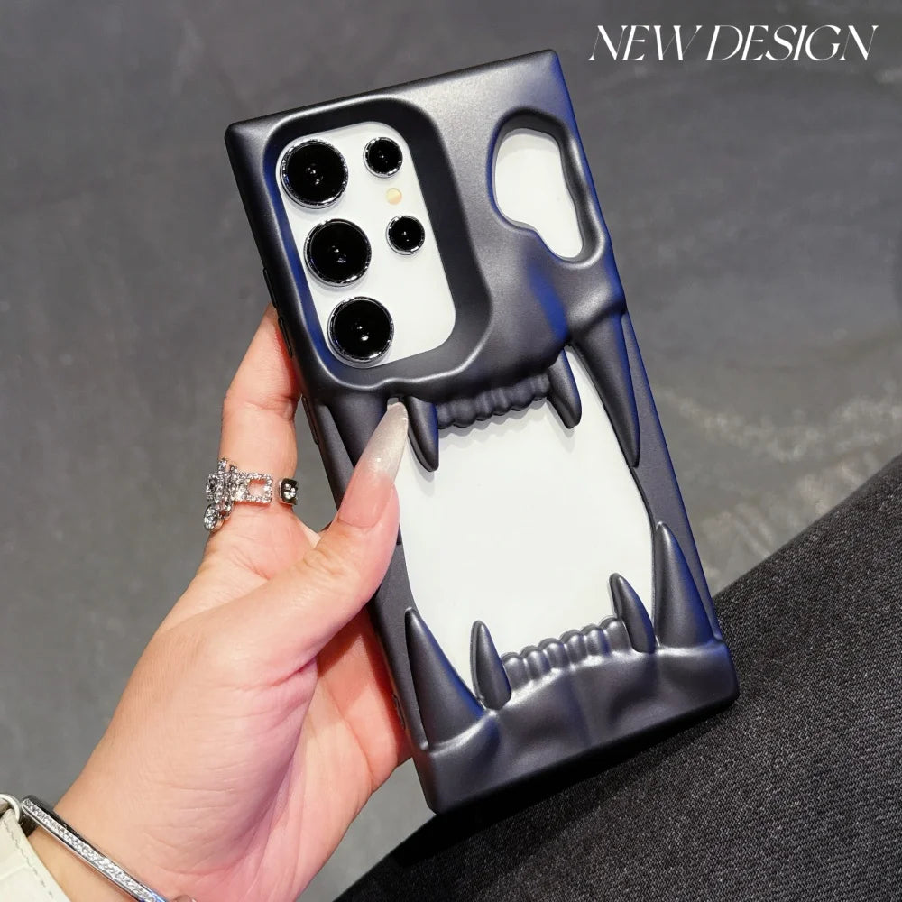 Luxury Hollow 3D Skeleton Tiger Teeth Case For Samsung Galaxy S25 S24 Plus Ultra Matte Metallic Fluorescence Shockproof Cover