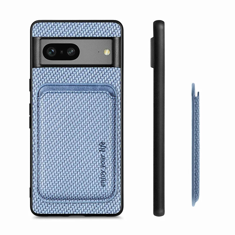 2 In 1 Carbon Fiber Magnetic Card Holder Wallet For Magsafe Google Pixel 6 7 8 9 Pro XL 9A 8A 7A 6A Wireless Charging Back Cover