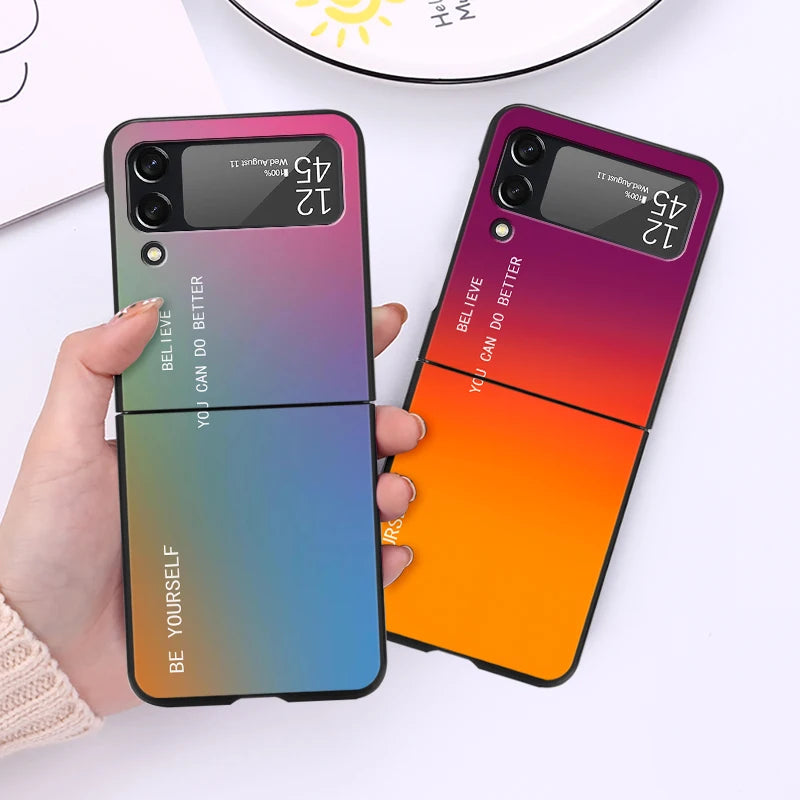 Cover Case for Samsung Galaxy Z Flip 5 Z Flip 4 ZFlip Z Flip 3 5G ZFlip3 Flip4 ZFlip4 Flip3 Black Gradient BE YOURSELF