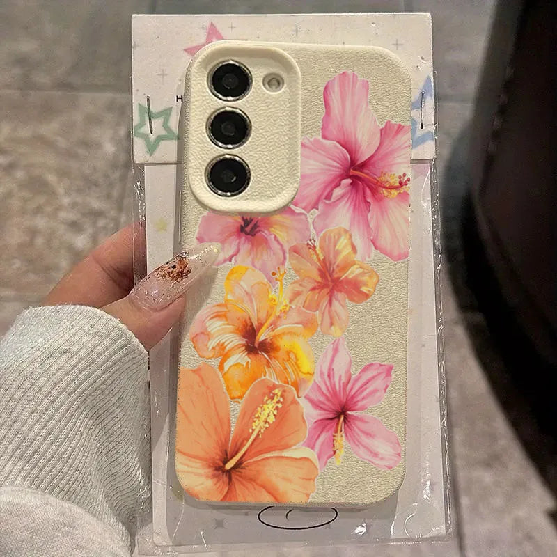 For Samsung Galaxy S25 S24 S23 S22 S21 FE Plus Ultra Watercolor Hibiscus Flower Phone Case for A55 A35 A15 A16 A56 A53 A54 Cover