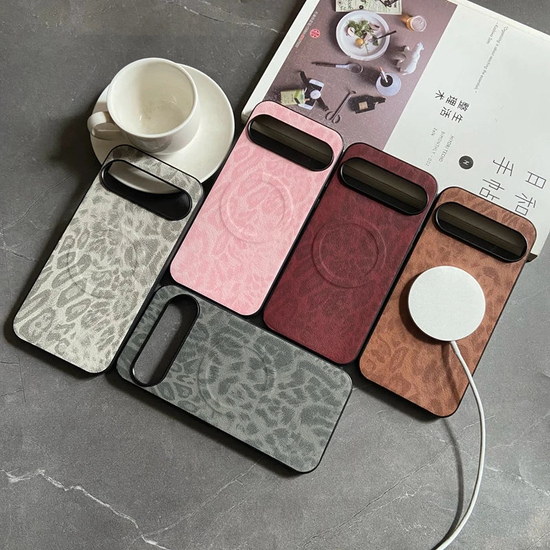Magnetic Leather Case for Google Pixel 9A 10 9 8 7 6 Pro XL 8A 7A 6A Cover Leopard Floral Shockproof Mag-safe PU Shell Fundas