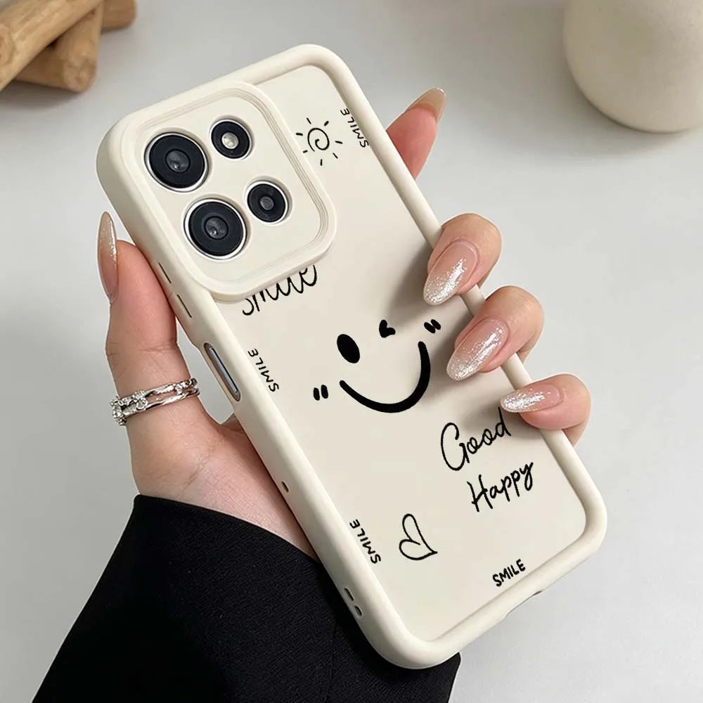 Funny Black Smiley Face Cover For Motorola Moto G86 G85 G75 G56 G35 G24 G06 Edge 70 60 50 Fusion Eye Ladder Phone Case