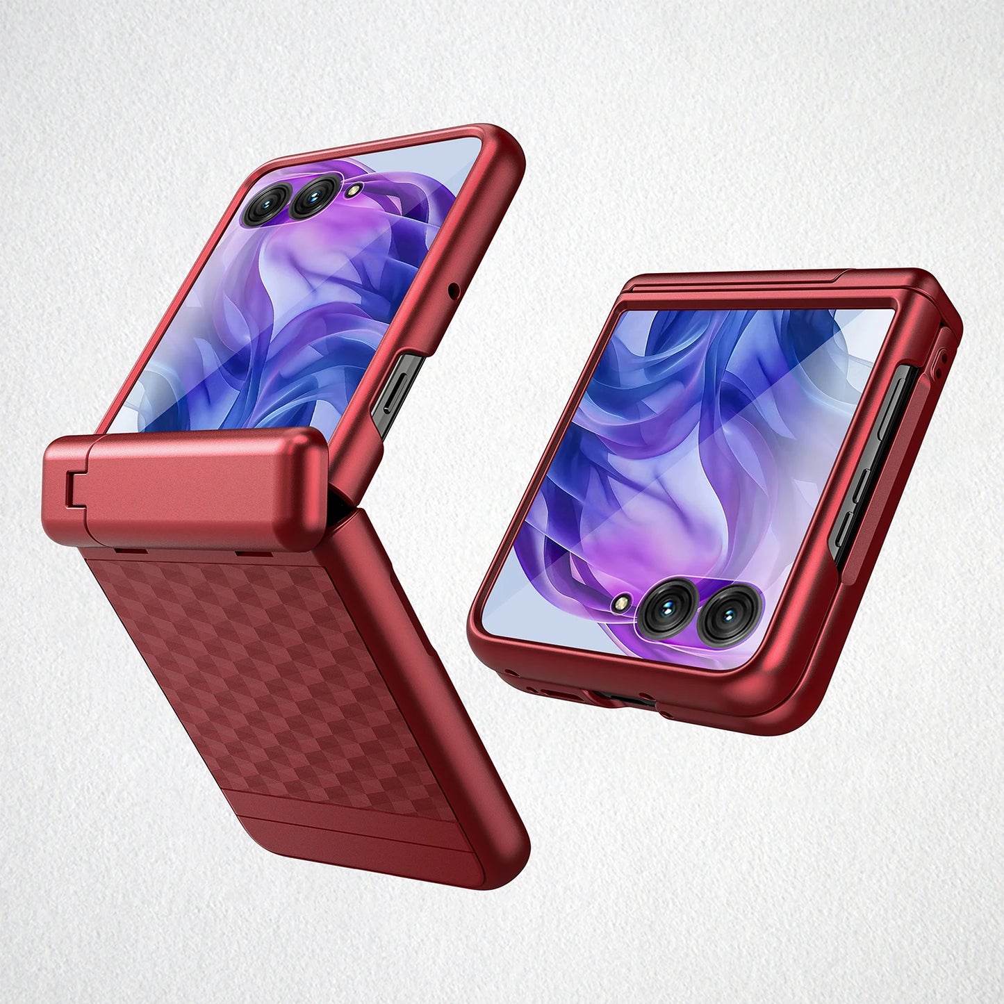 Water Cube Design Hinge Wrapped Hard Case With Hiden Stand And Glass Protector For Motorola Razr 60 50 60Ultra 2025 2024