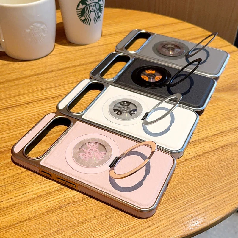 For Google Pixel 8 9 10 Pro XL 9A Magnetic rotatable  Kickstand Gear relieve stress Hybrid TPU+PC PU Leather Luxury Back Case