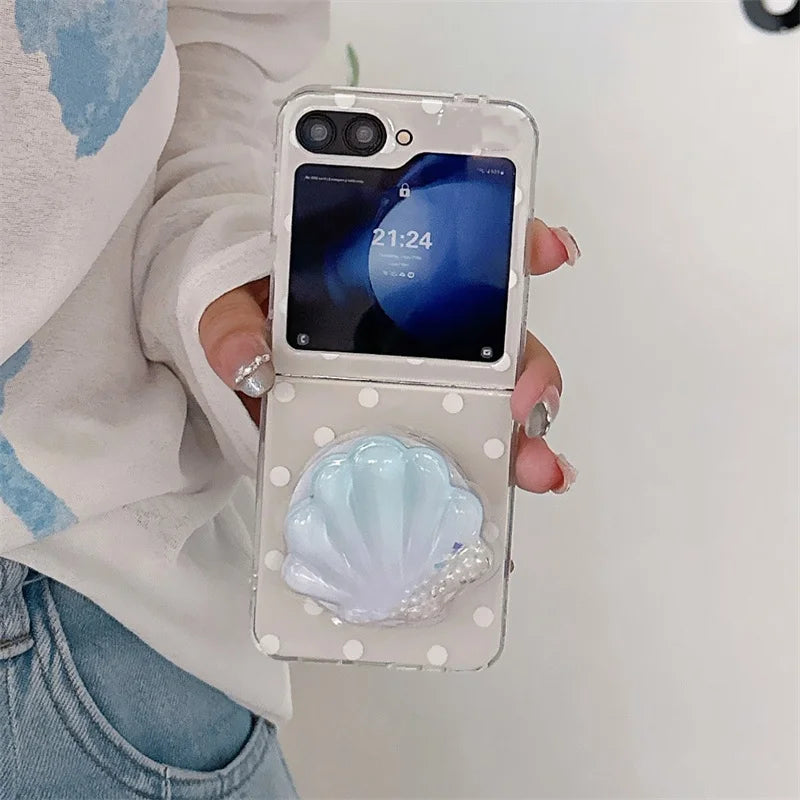 Simple Polka Dot Magnetic Phone Case For Samsung Galaxy Z Flip 7 6 5 4 3 Flip6 Flip7 Cover with Magsafe Clam Shell Stand Cases