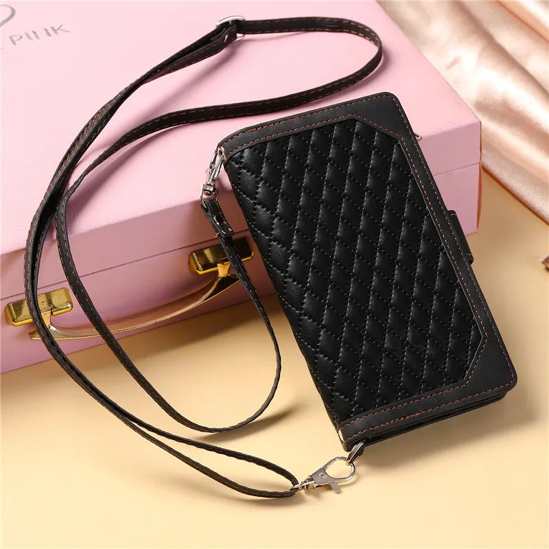 Long Lanyard Zipper Wallet Flip Leather Phone Case for Google Pixel 10 Pro XL 9 9A 8 8A 7 7A 6 6A Purse Card Cover Coque Etui