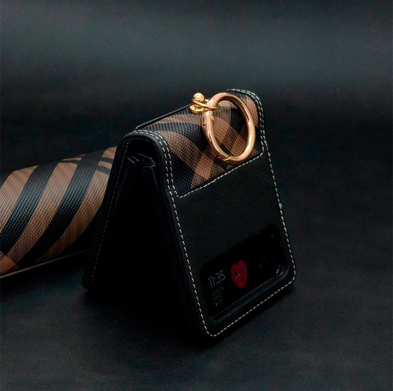 Case For Motorola Razr 40 Ultra 50 Ultra Razr Plus Card Wallet Finger Ring Grid Contrasting Color PU Leather Phone Case Cover