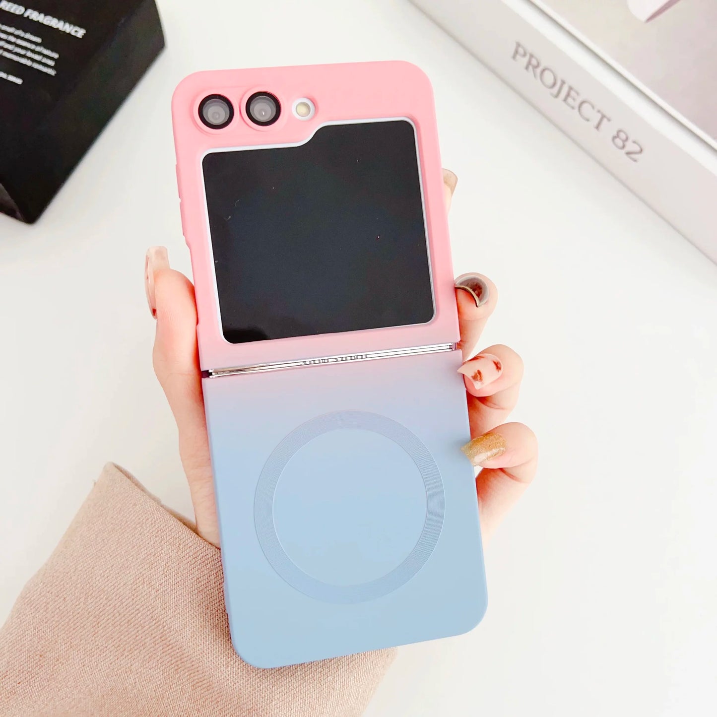 Gradient Dual Color Magnetic Soft Case For Samsung Galaxy Z Flip 6 5 4 3 For Magsafe Lens Film Protection Wireless Charge Cover