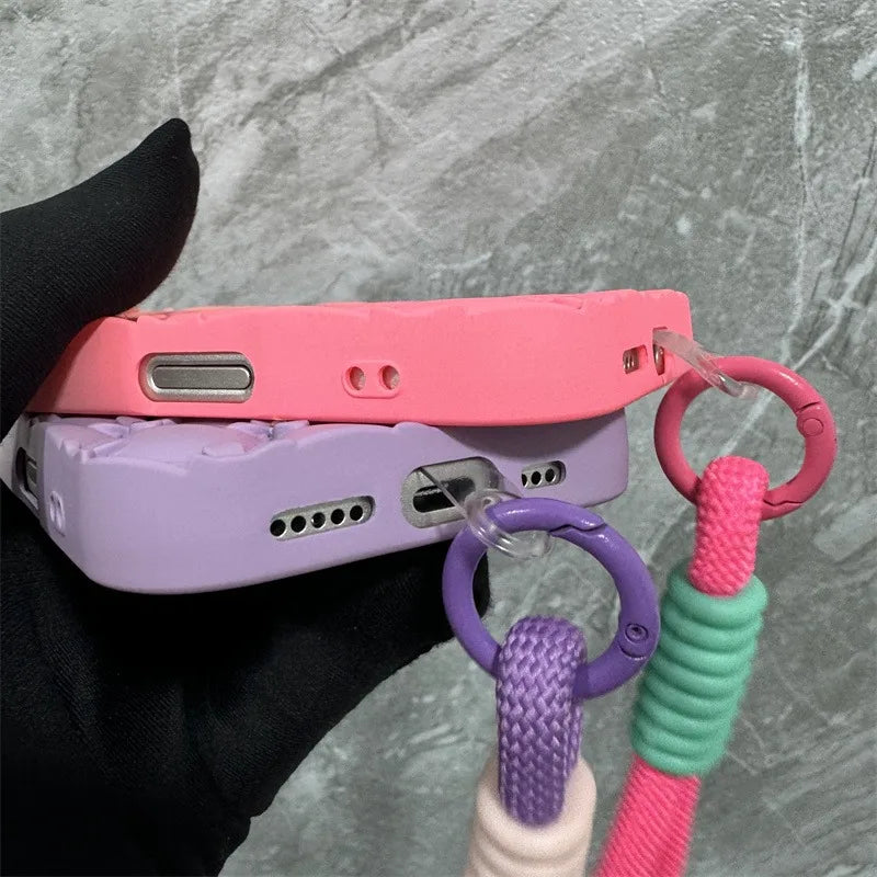 Luxury Glitter Diamond 6D Flowers S25 Edge Gradient Case For Samsung Galxy S25 S24 S23 Ultra Plus FE A26 A16 Wrist Strap Cover