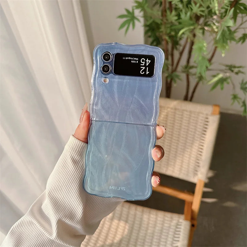 Phone Case For Samsung Galaxy Z Flip 3 4 5 Gradient Cards Wave Shockproof Cover For Samsung Z Flip3 Flip4 ZFlip5