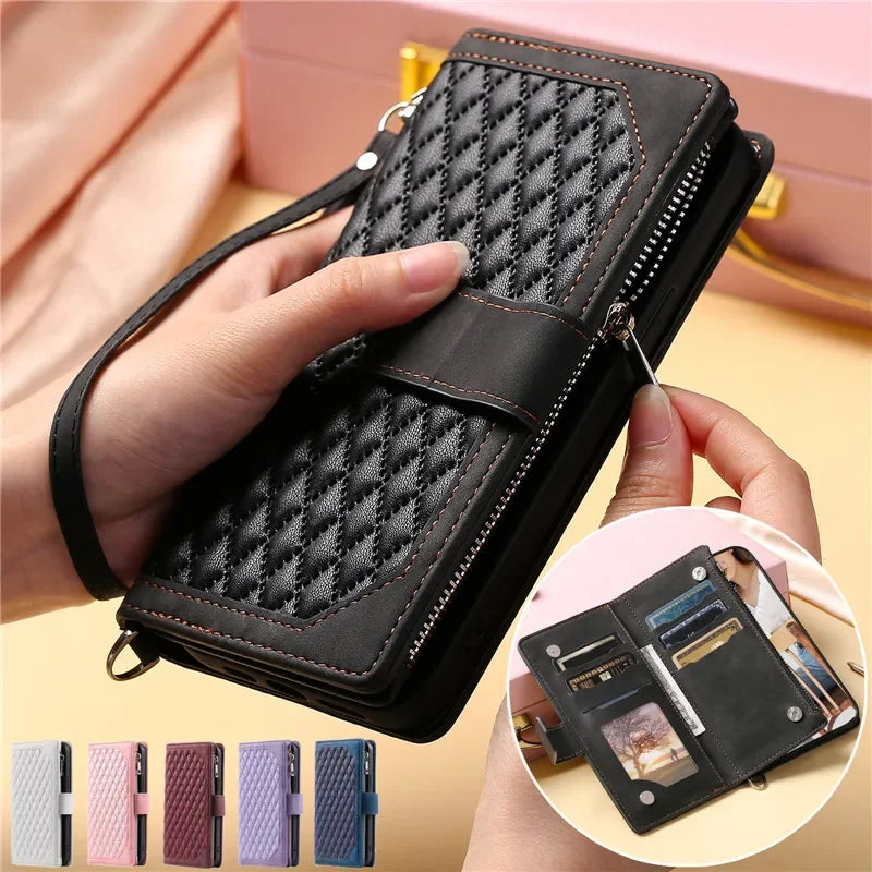 Long Lanyard Zipper Wallet Flip Leather Phone Case for Google Pixel 10 Pro XL 9 9A 8 8A 7 7A 6 6A Purse Card Cover Coque Etui