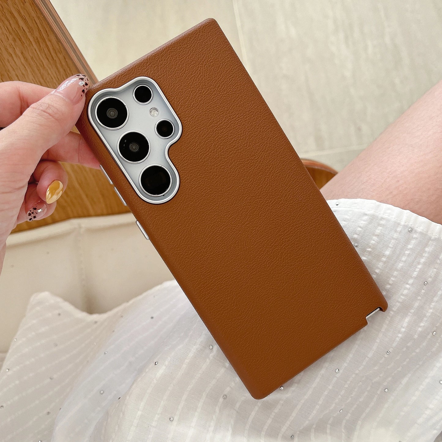 Luxury Leather Lichee Pattern Case For Samsung Galaxy S25 Edge S24 S23 S22 Ultra Plus Solid Color 3 IN 1 Frosted Business Cover