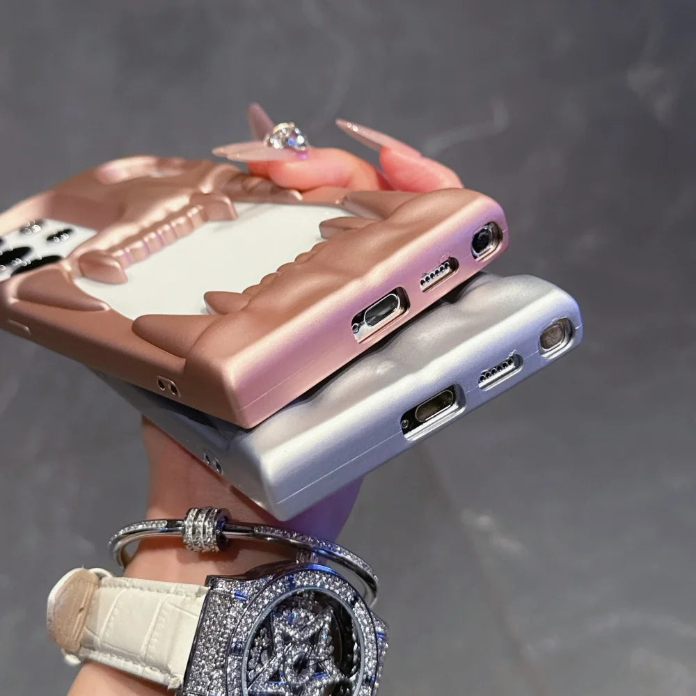 Luxury Hollow 3D Skeleton Tiger Teeth Case For Samsung Galaxy S25 S24 Plus Ultra Matte Metallic Fluorescence Shockproof Cover