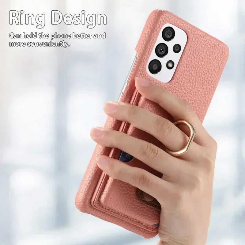 Ring Leather Phone Case for Samsung Galaxy S25 23 S21 FE S24 Ultra S22 Plus A54 A15 A25 A35 A55 Wallet  with Card Holder Cover