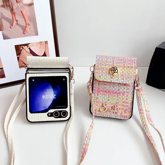 Crossbody Leather Wallet Phone Case for Samsung Galaxy Z Flip 6 5 4 3 Flip6 Flip4 Flip4 Flip3 with Card Holder Protective Cover