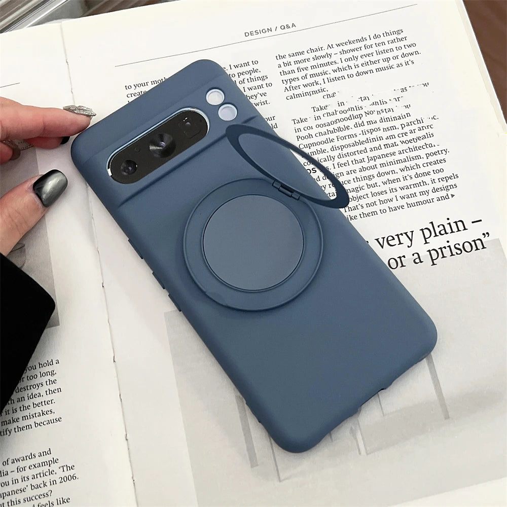 Original Liquid Silicone Magnetic Invisible Bracket Soft Case For Google Pixel 10 9 Pro XL 8 7 6 A Pro Anti-Drop Protector Cover