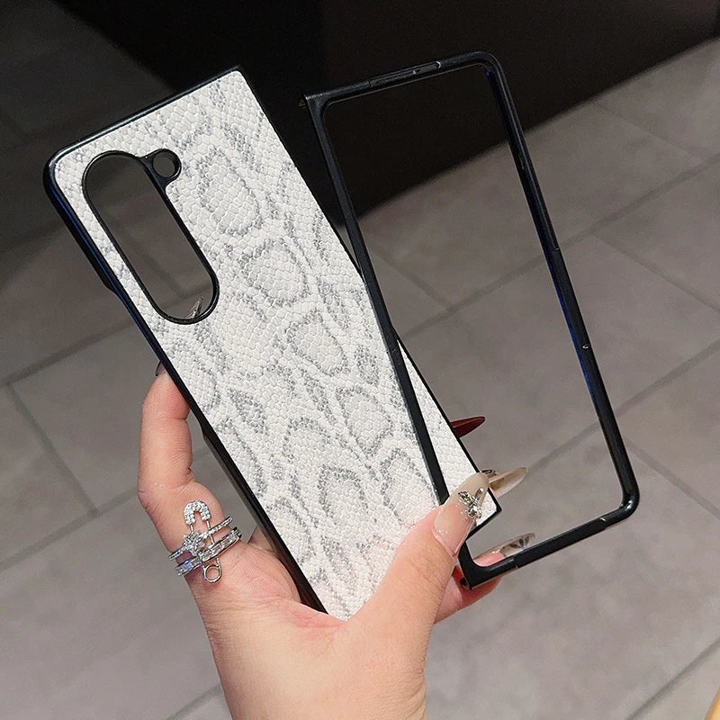 Luxury Snake Skin Texture Phone Case For Samsung Galaxy Z Fold 6 5 4 3 Hard Platic Shockproof Cover For Galaxy Z Fold4 ZFold3 5G