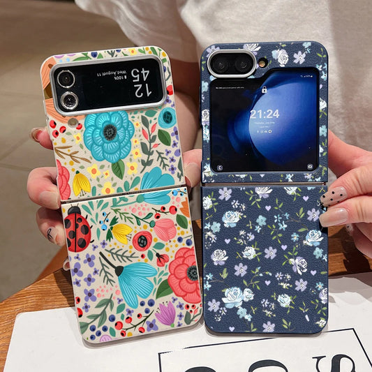 Romantic Garden Flower Case For Samsung Z Flip4 Flip5 Flip6 5G Leather Texture TPU Folding Cover For Samsung Galaxy Z Flip 3 4 5