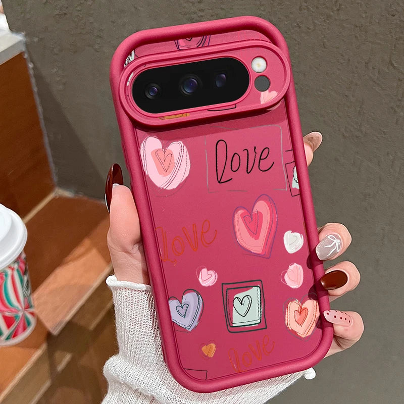 Love Heart Pattern Soft Case For Google Pixel 8A 8 Pro 9 Pro XL Shockproof Candy Color TPU Silicone Phone Cover For Pixel 9 Pro
