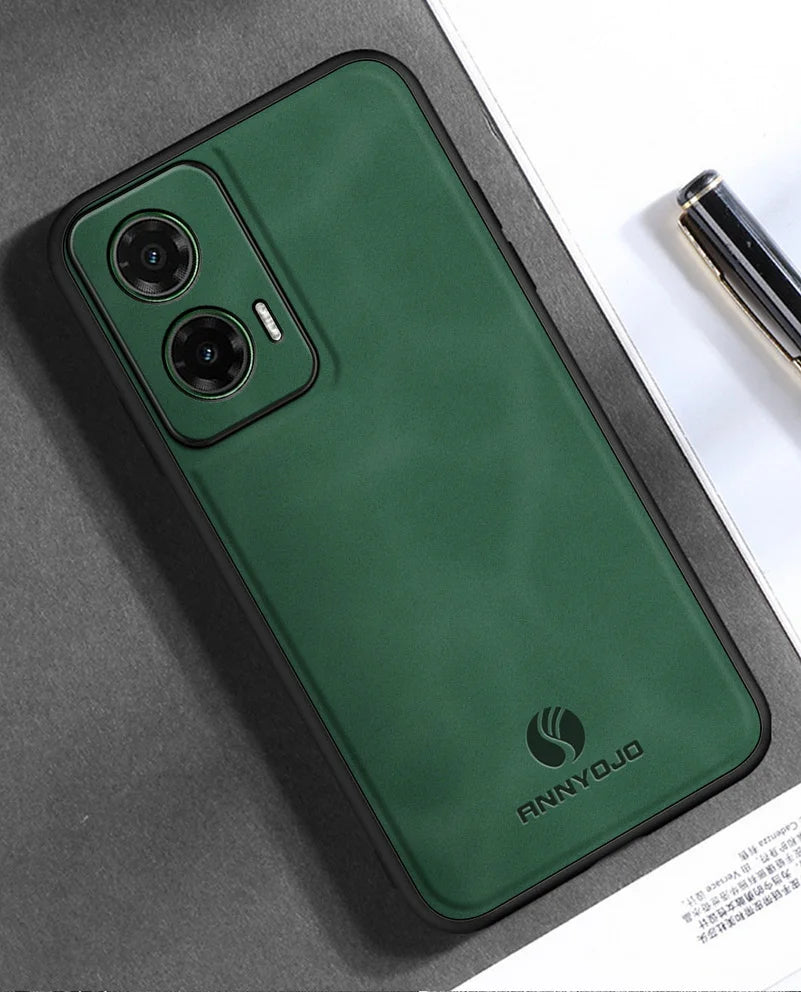 Matte Plain Leather Case For Moto G35 Motorola Moto G35 Built-in Metal Car Mount Holder Cover