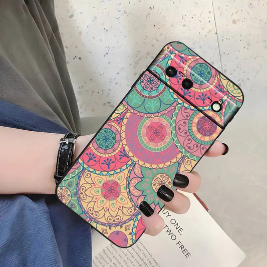 Mandala Flowers Beautiful Art For Google Pixel 9 8 7A 7 6A 6 5A 5 4 4A XL 5G Black Silicon Shockproof Shell Back Phone Case