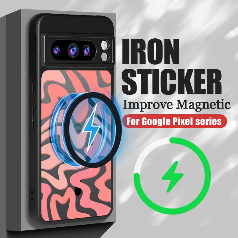 Matte Magnetic Case For Google Pixel 9 8 7 Pro 8A 7A Pixel 9 Pro XL For Magsafe Wireless Charging Curved Stripes Phone Cover