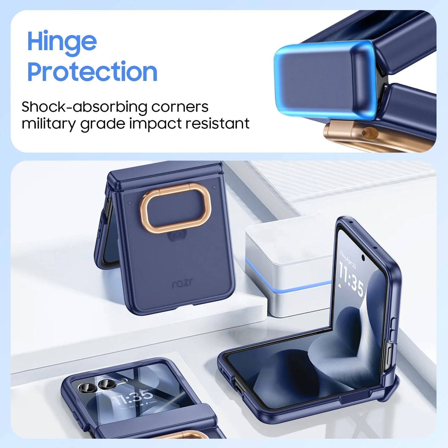 With Ring Holder,Screen Protector All-Inclusive Soft Cover Shockproof Wireless Charging for Motorola Razr 2025/2024-Blue