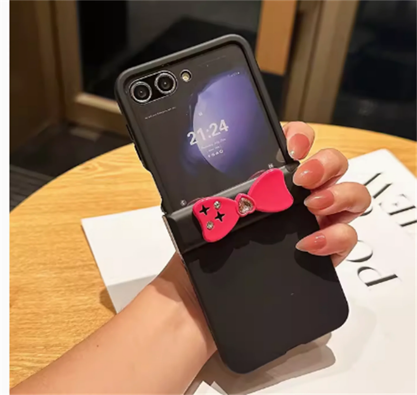 Fashion New Korean ins Pink Star Diamond Bow Solid Color Phone Case for Galaxy Z Flip 5 Z Flip5 5G Zflip5 Zflip 6 Cover Funda