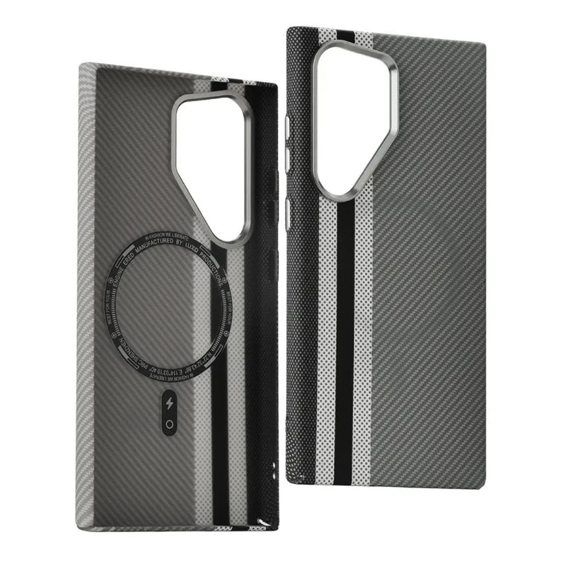 For Samsung S25 S23 S24 Ultra Plus Carbon Fibre Relief MagSafe Phone Case Wireless Charging PC Shockproof Cover For Galaxy S25+