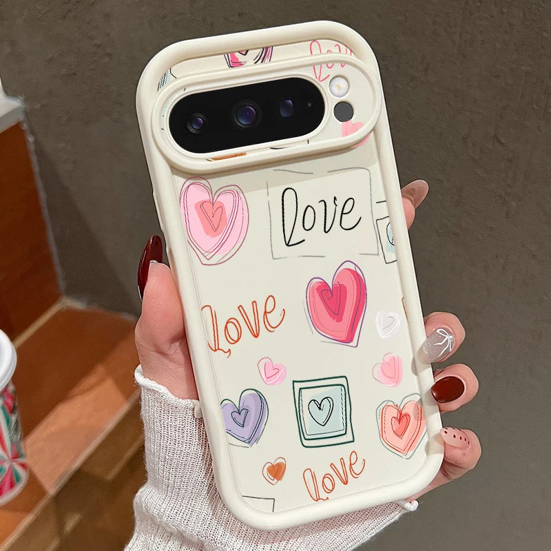 Love Heart Pattern Soft Case For Google Pixel 8A 8 Pro 9 Pro XL Shockproof Candy Color TPU Silicone Phone Cover For Pixel 9 Pro