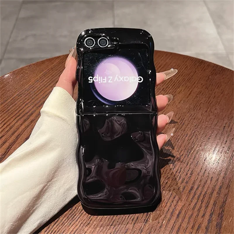 Cartoon Stone Pattern Gloss Wave Case for Samsung Galaxy Z Flip 6 5 flip6 Plating Meteorite Soft TPU Shockproof Ins Korean Cover