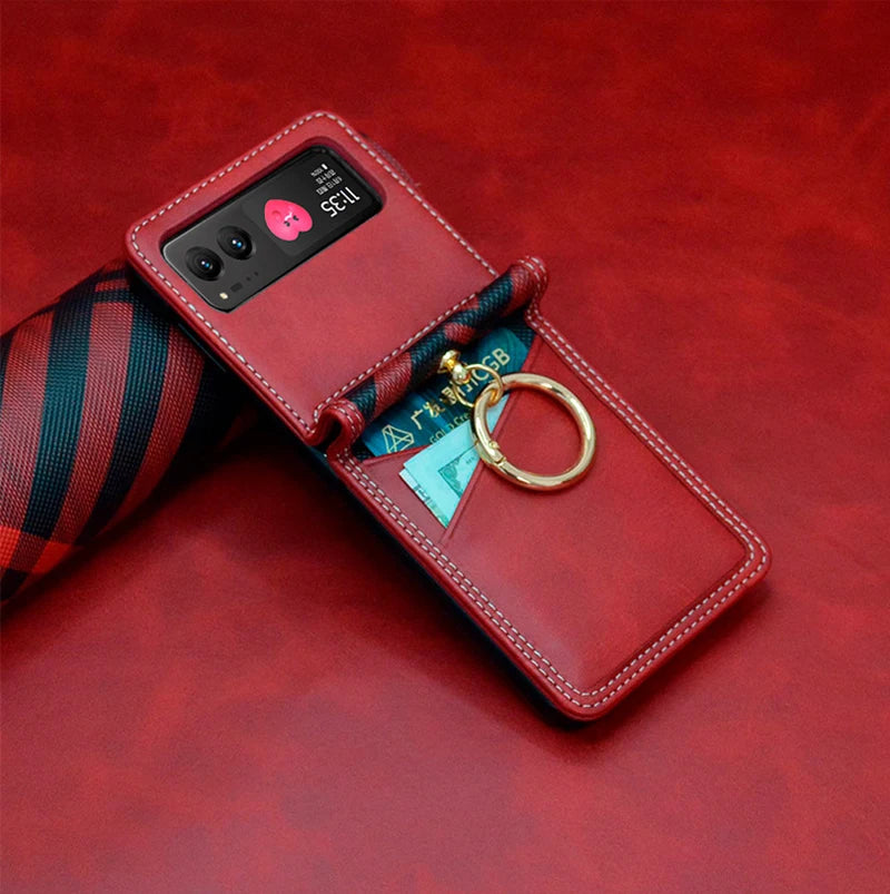 Case For Motorola Razr 40 Ultra 50 Ultra Razr Plus Card Wallet Finger Ring Grid Contrasting Color PU Leather Phone Case Cover