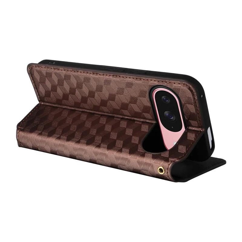 For Google Pixel 10 10 Pro stereoscopic lines flip wallet skin PU case purse For Google Pixel 10 Pro 3D Magnetic Phone Cover