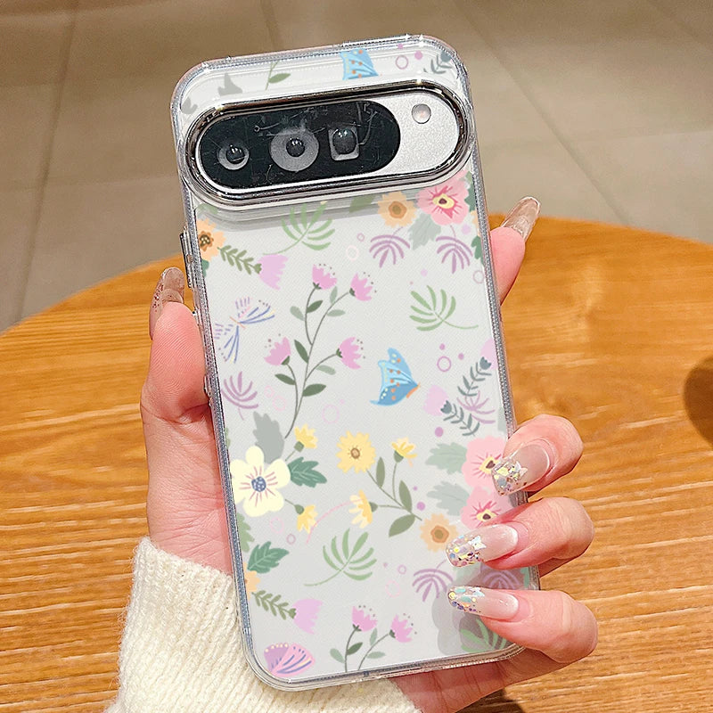 Colorful Floral Pattern Clear Phone Case For Google Pixel 10 9 8 7 Pro Pixel 9 10 Pro XL 7A 8A 9A Shockproof Soft TPU Back Cover