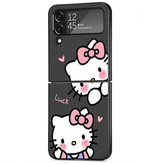 Cute HelloKitty Case for Samsung Galaxy Z Flip 4 3 5 5G Flip Shockproof Capa 6.7 Inches Black Hard PC ZFlip 4 Phone Cover