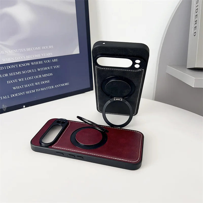 Luxury Leather Rotating Bracket Magnetic For Magsafe Case For Google Pixel 10 9 8 7 6 Pro 5 4 3 XL 3A 4A 5A 6A 7A 8A 9A 5G Cover
