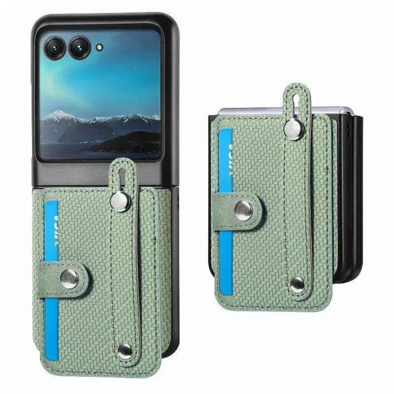 Solid Color Wrist Strap Phone Case For Motorola Razr 50 40 Ultra Moto Razr40+ Plus 2023 Folding Wallet Card Slot Leather Cover