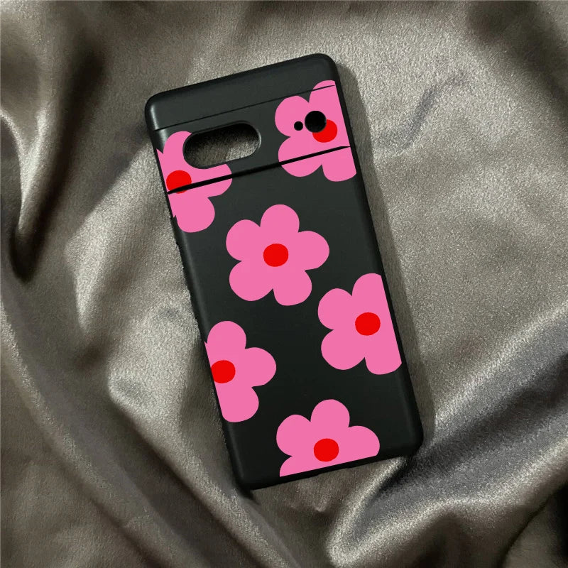 INS Cute Pink Daisy Flower Phone Case For Google Pixel 8 Pro 8A 9 Pro XL 10 7 6A 5G Fashion Floral Black Soft Silicone Cover Bag