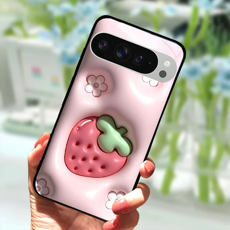 Fashion Glass Case For Google Pixel 9 Pro XL Tempered Glass  Black Phone Cover For Google Pixel 9a Pixel9 Funda Protector Cases