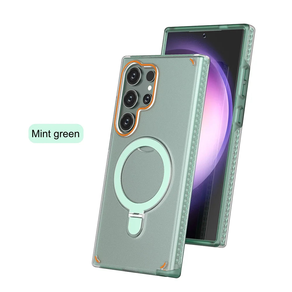 3 IN 1 Folding Ring Holder Phone Case For Samsung Galaxy S26 S25 S24 Plus Ultra Magnetic For Magsafe Shockproof Stand Back Cover