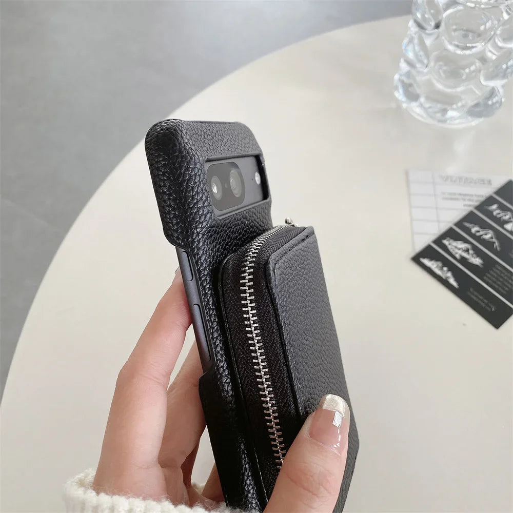 For Google Pixel 9 8 7 6 5 Pro XL 8 A 7A 6A Phone Case  Leather Litchi Wallet Card Bag Shoulder Strap Lanyard Stand Holder Cover