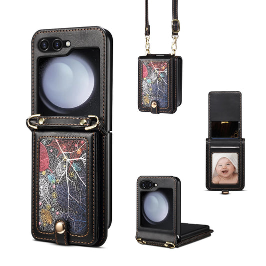 Crossbody Bag Fashion Leather Phone Case For Samsung Galaxy Z Flip 6 5 4 3 Flip5 Flip4 Flip3 5G Long Lanyard Wallet Card Cover