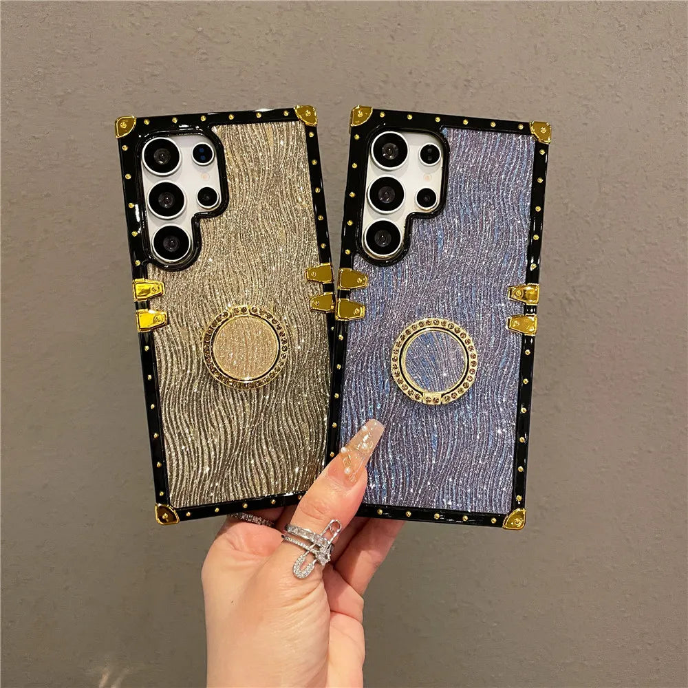 Luxury Ring Stand Case For Samsung Galaxy S25 Edge S24 S23 Ultra S24FE S25Plus Bracket Bling Cover Fundas