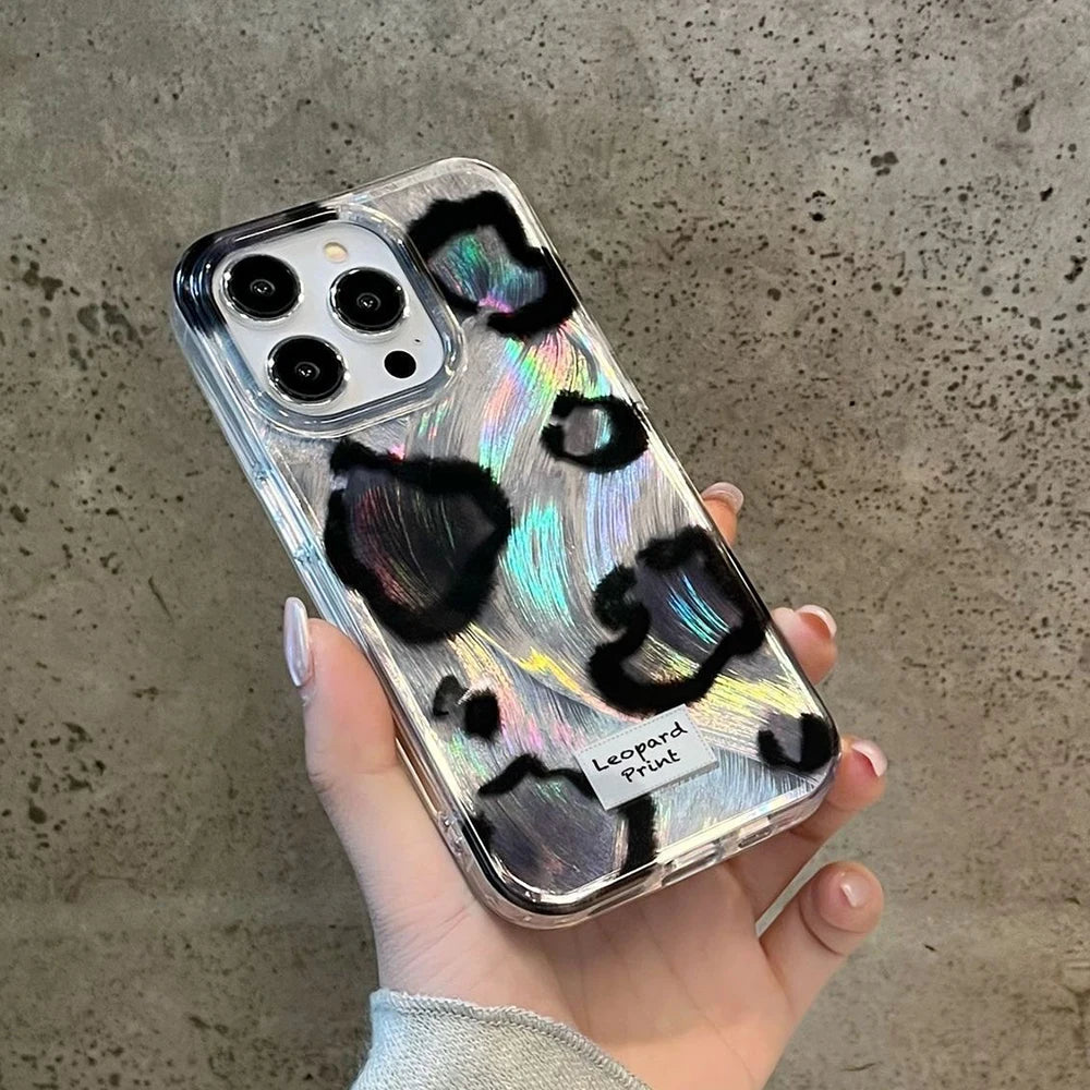 For Motorola Moto Edge 60 50 Fusion E15 G53 G13 G84 G34 G54 G24 G04S G75 Fashion Leopard Dazzle Lustre Lining Hard Phone Case