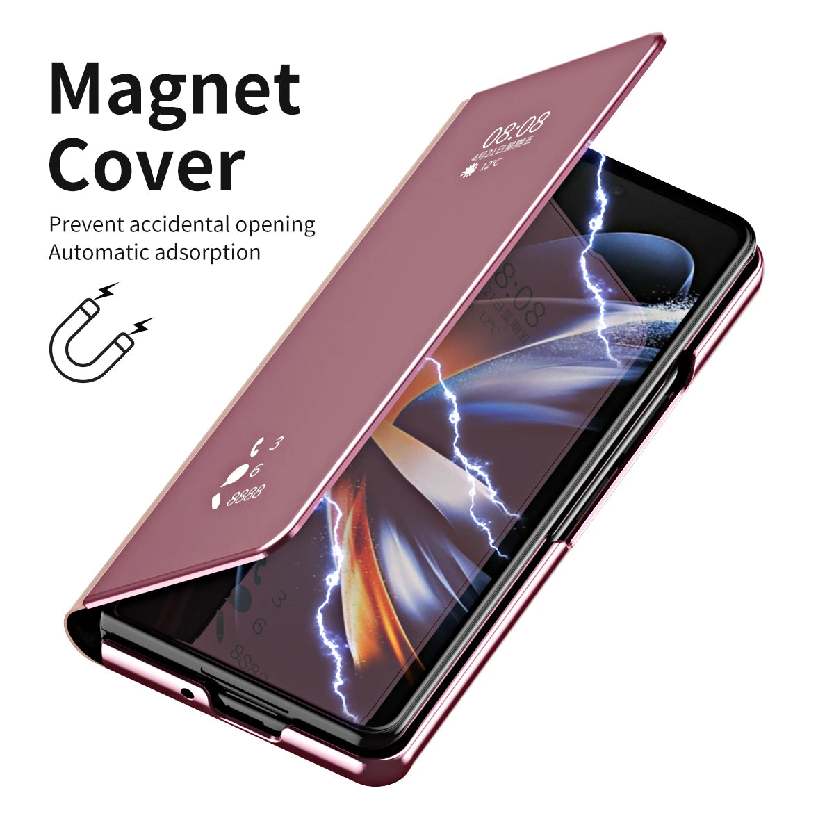 Magnetic Mirror Clear luxury Phone Case for Samsung Galaxy Z Fold 6 5 4 3 5G Fold6 Fold5 Smart Window PU Leather Case Full Cover