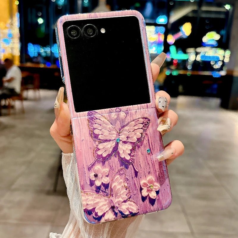 Fashion Pink Butterfly Case For Motorola Razr 60 50 Ultra Razr+ 2025 50Ultra 2-piece Set Aesthetic Flower Shockproof Cover Funda