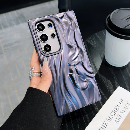 3D Plating Wave Wrinkle Matte Solid Color Case For Samsung S25 S24 Plus S23 Ultra FE A56 A36 A26 A16 A06 A55 A35 A25 Soft Cover