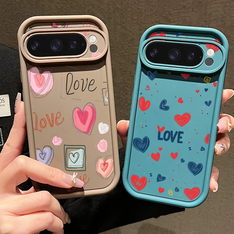 Love Heart Pattern Soft Case For Google Pixel 8A 8 Pro 9 Pro XL Shockproof Candy Color TPU Silicone Phone Cover For Pixel 9 Pro